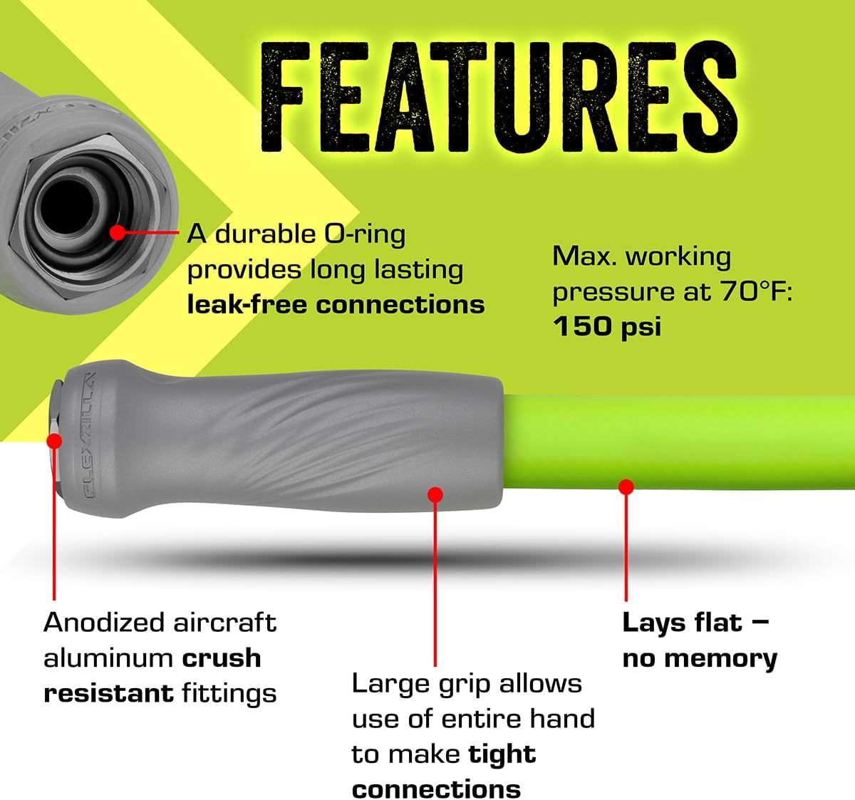 Garden Hose with Swivelgrip, 5/8 In. X 10 Ft., Heavy Duty, Lightweight, Drinking Water Safe - HFZG510YWS