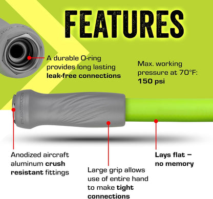 Garden Hose with Swivelgrip, 5/8 In. X 10 Ft., Heavy Duty, Lightweight, Drinking Water Safe - HFZG510YWS